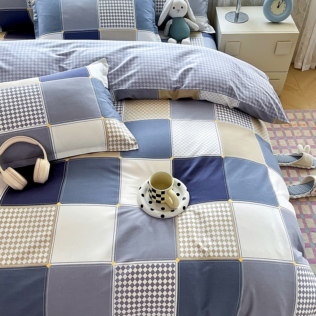 91家纺网 家纺一手货源 找家纺 禧安居 2025新款高支高密活性印染全棉印花四件套全棉四件套三件套被套（支持定制尺寸） 蓝色垦丁