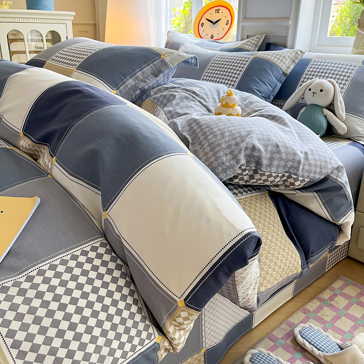 91家纺网 家纺一手货源 找家纺 禧安居 2025新款高支高密活性印染全棉印花四件套全棉四件套三件套被套（支持定制尺寸） 蓝色垦丁