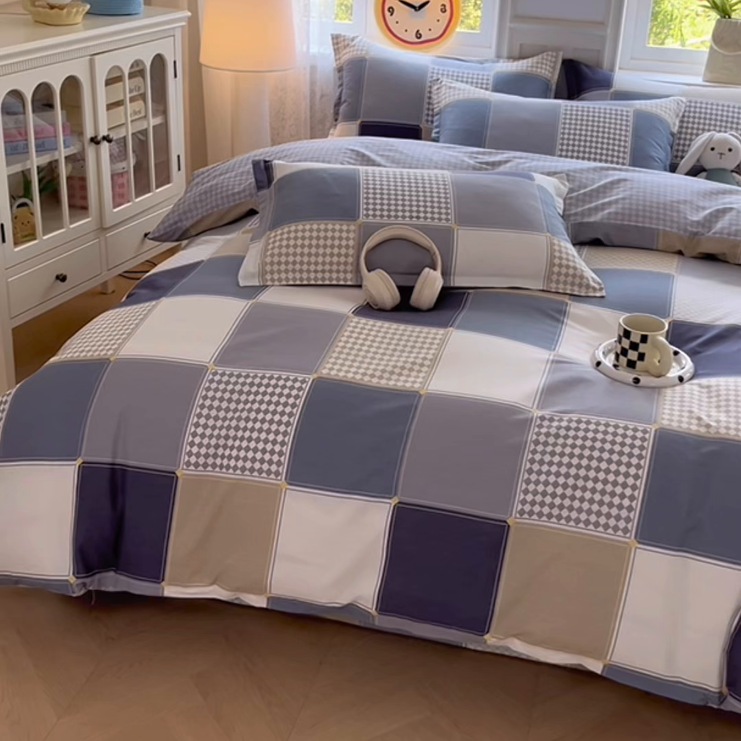 91家纺网 家纺一手货源 找家纺 禧安居 2025新款高支高密活性印染全棉印花四件套全棉四件套三件套被套（支持定制尺寸） 蓝色垦丁