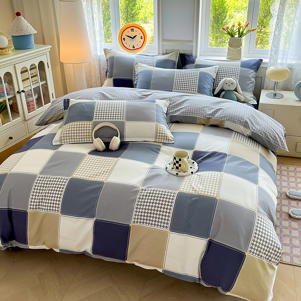 91家纺网 家纺一手货源 找家纺 禧安居 2025新款高支高密活性印染全棉印花四件套全棉四件套三件套被套（支持定制尺寸） 蓝色垦丁