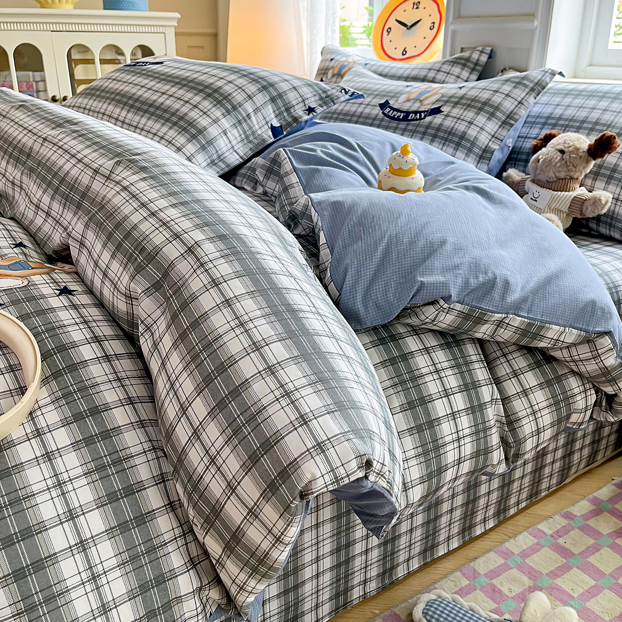 91家纺网 家纺一手货源 找家纺 禧安居 2025新款高支高密活性印染全棉印花四件套全棉四件套三件套被套（支持定制尺寸） 米乐-蓝