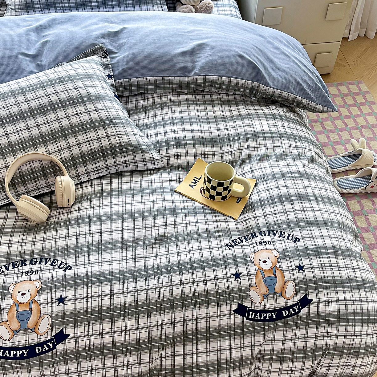 91家纺网 家纺一手货源 找家纺 禧安居 2025新款高支高密活性印染全棉印花四件套全棉四件套三件套被套（支持定制尺寸） 米乐-蓝