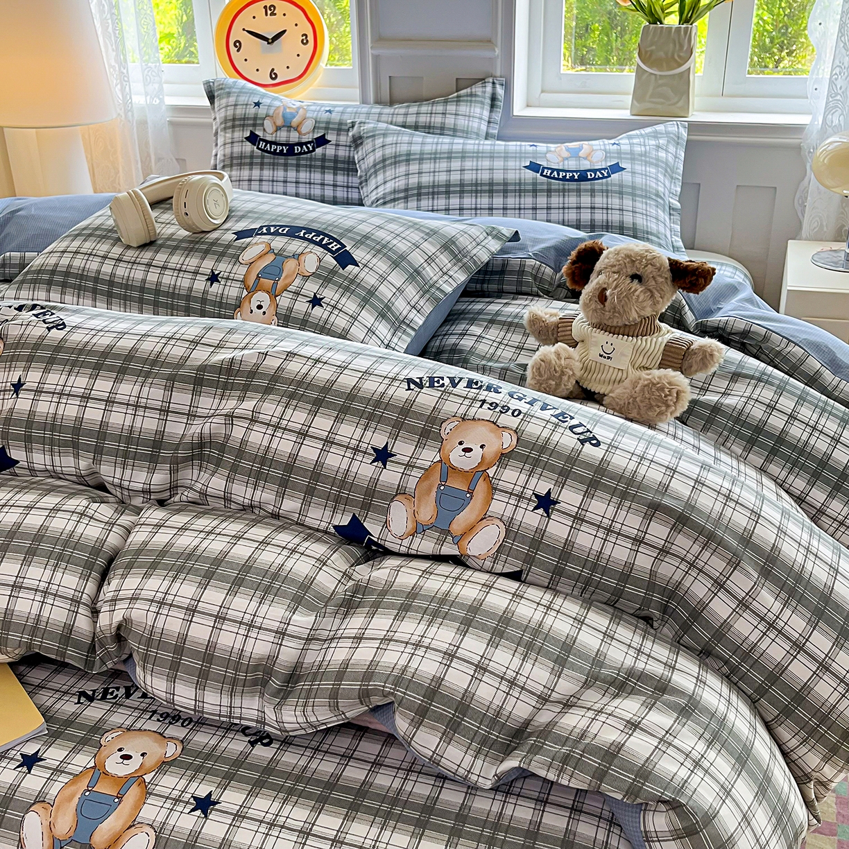 91家纺网 家纺一手货源 找家纺 禧安居 2025新款高支高密活性印染全棉印花四件套全棉四件套三件套被套（支持定制尺寸） 米乐-蓝