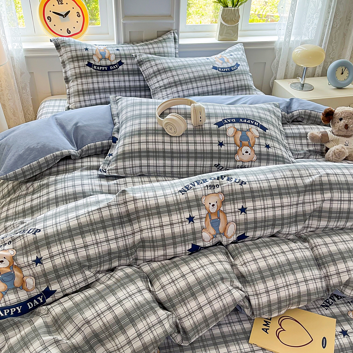 91家纺网 家纺一手货源 找家纺 禧安居 2025新款高支高密活性印染全棉印花四件套全棉四件套三件套被套（支持定制尺寸） 米乐-蓝