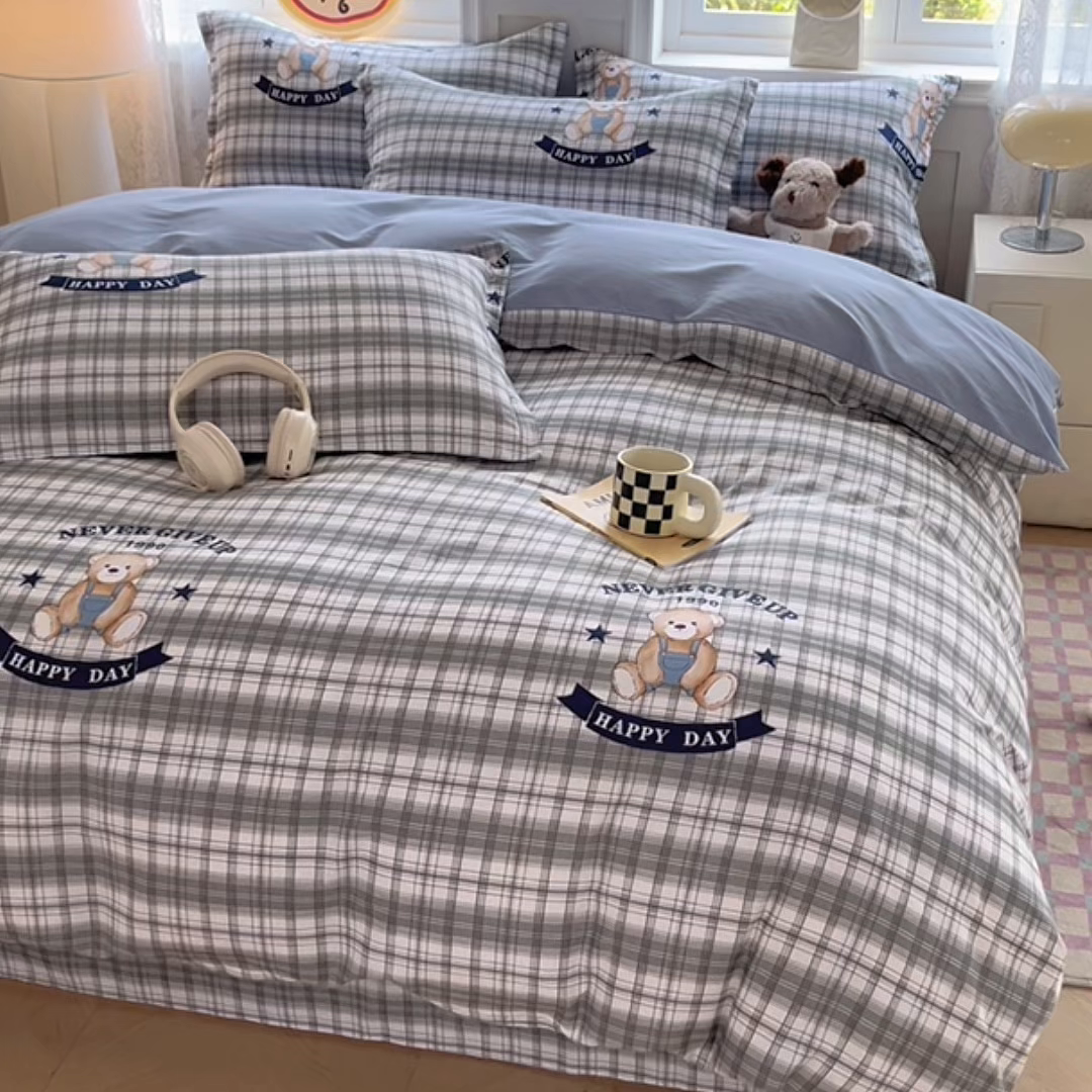 91家纺网 家纺一手货源 找家纺 禧安居 2025新款高支高密活性印染全棉印花四件套全棉四件套三件套被套（支持定制尺寸） 米乐-蓝