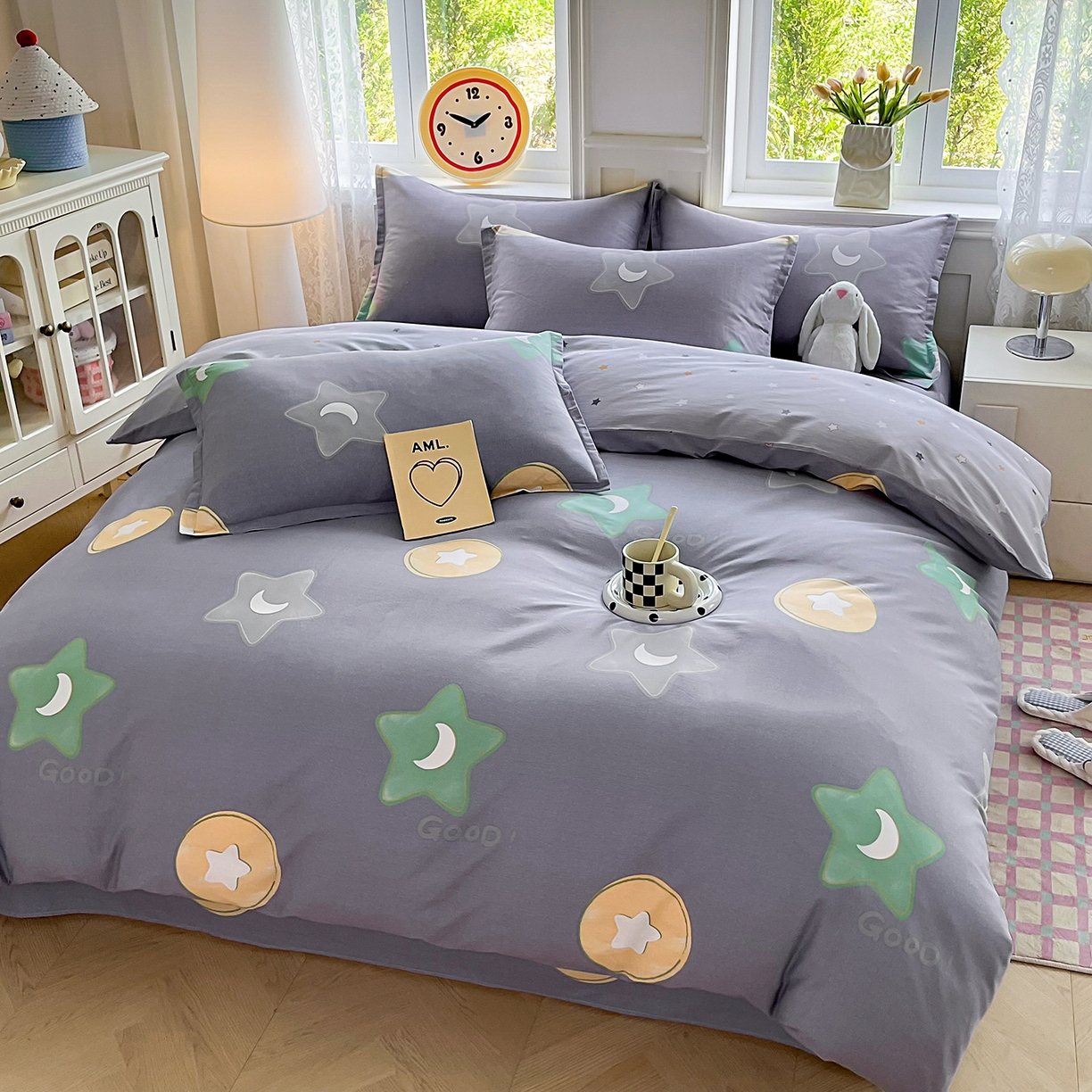 91家纺网 家纺一手货源 找家纺 禧安居 2025新款高支高密活性印染全棉印花四件套全棉四件套三件套被套（支持定制尺寸） 悦动星城