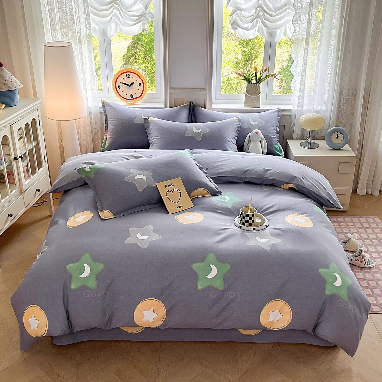 91家纺网 家纺一手货源 找家纺 禧安居 2025新款高支高密活性印染全棉印花四件套全棉四件套三件套被套（支持定制尺寸） 悦动星城