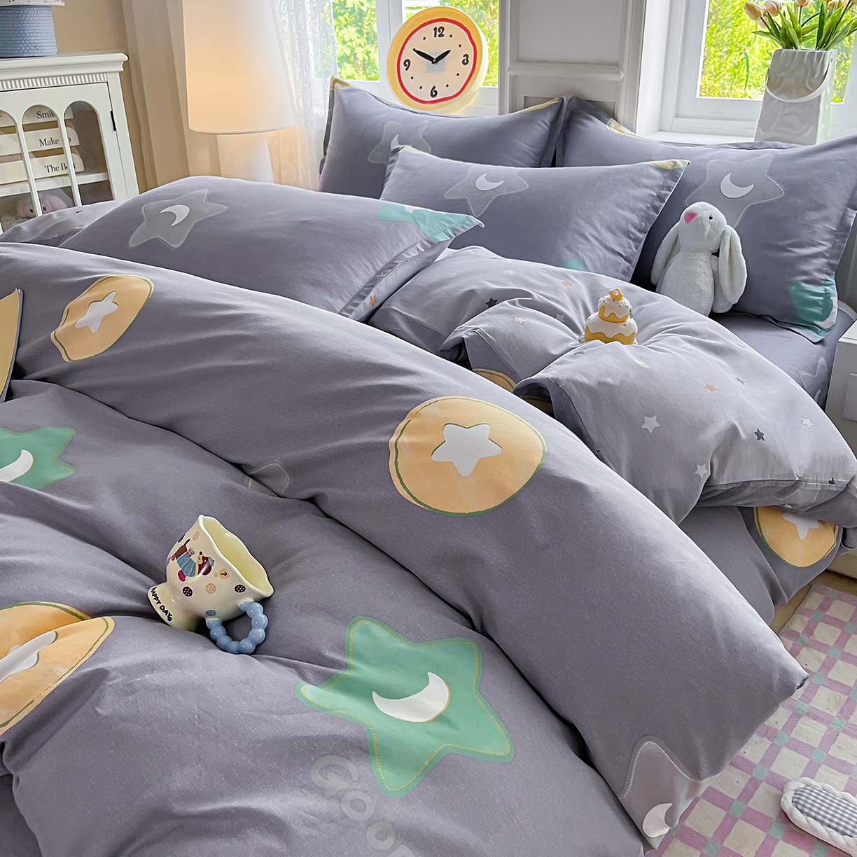 91家纺网 家纺一手货源 找家纺 禧安居 2025新款高支高密活性印染全棉印花四件套全棉四件套三件套被套（支持定制尺寸） 悦动星城