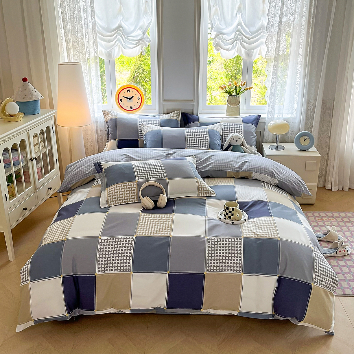 禧安居 2025新款高支高密活性印染全棉印花被套全棉被套单被套 蓝色垦丁