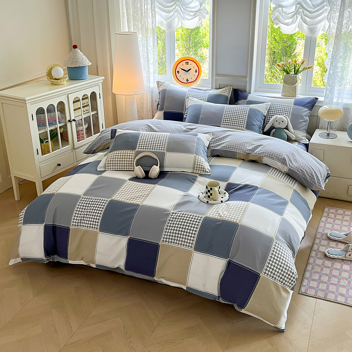 91家纺网 家纺一手货源 找家纺 禧安居 2025新款高支高密活性印染全棉印花被套全棉被套单被套 蓝色垦丁