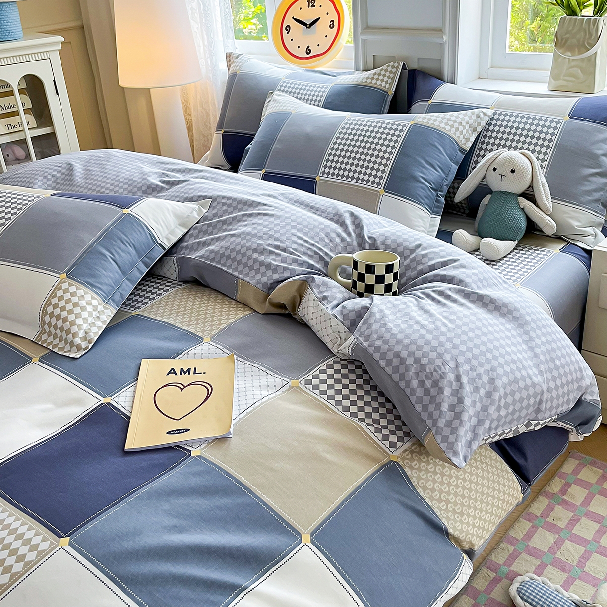 91家纺网 家纺一手货源 找家纺 禧安居 2025新款高支高密活性印染全棉印花被套全棉被套单被套 蓝色垦丁