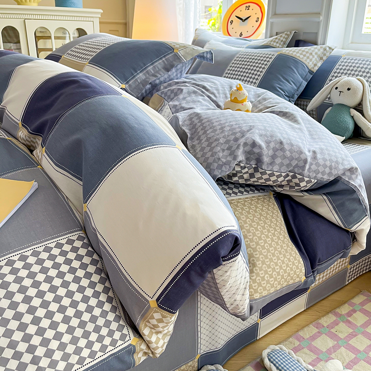 91家纺网 家纺一手货源 找家纺 禧安居 2025新款高支高密活性印染全棉印花被套全棉被套单被套 蓝色垦丁