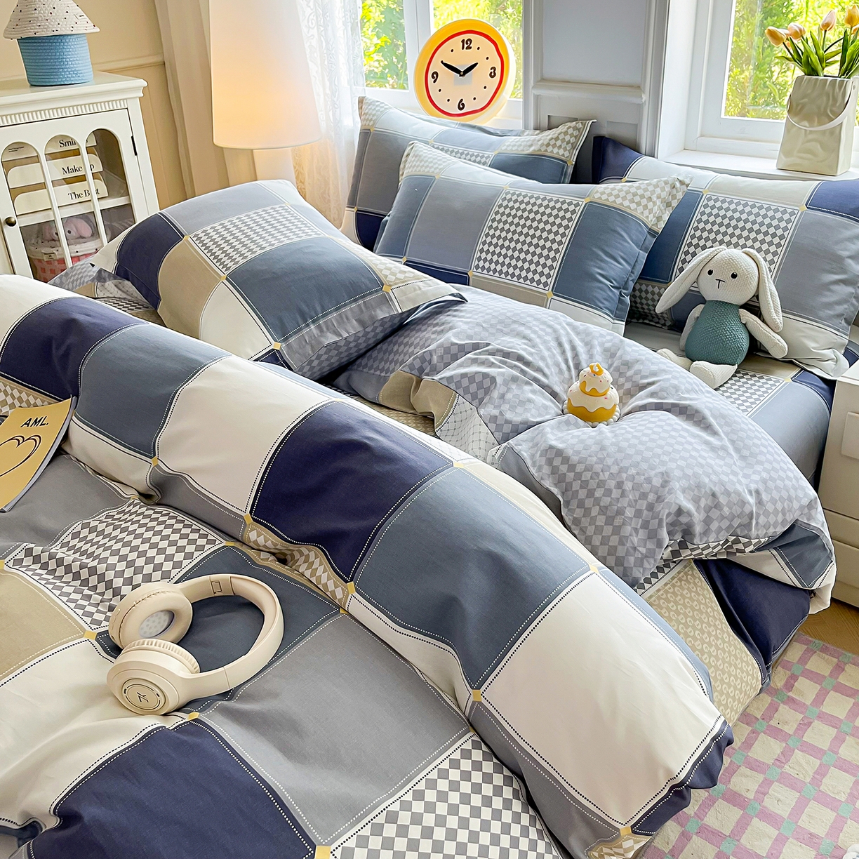 91家纺网 家纺一手货源 找家纺 禧安居 2025新款高支高密活性印染全棉印花被套全棉被套单被套 蓝色垦丁