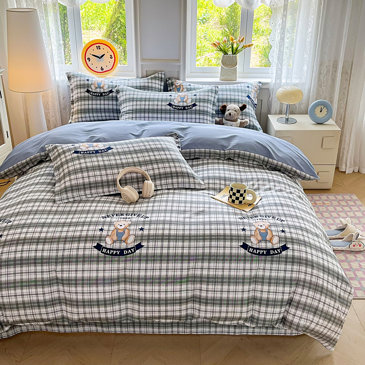 91家纺网 家纺一手货源 找家纺 禧安居 2025新款高支高密活性印染全棉印花被套全棉被套单被套 米乐-蓝