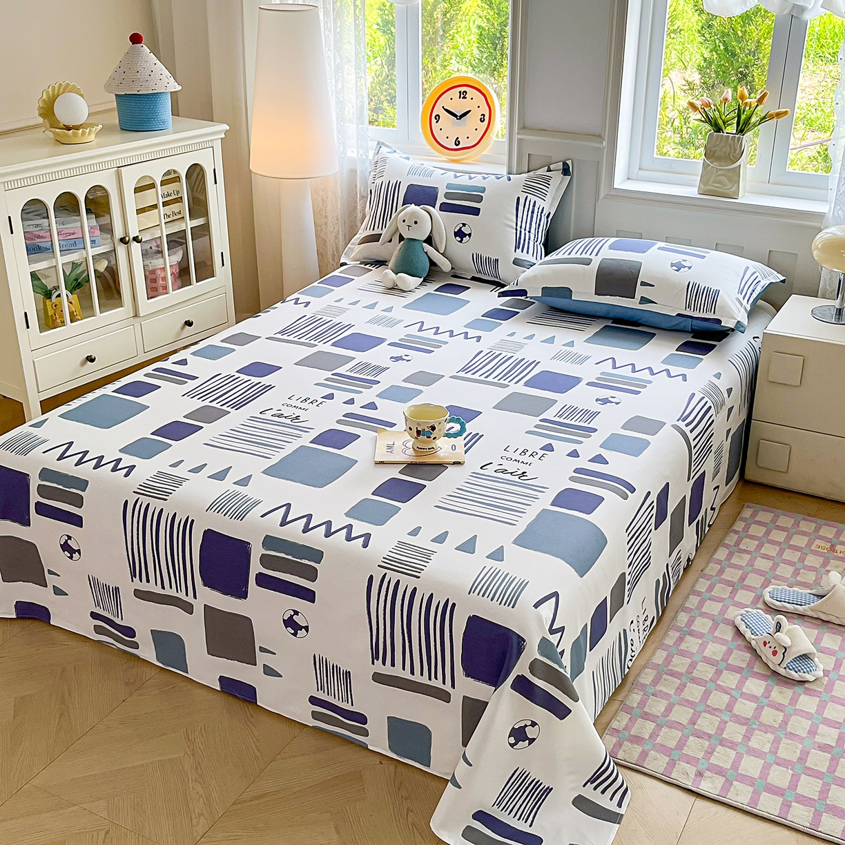 禧安居 2025新款高支高密活性印染全棉印花床单单床单（支持定制尺寸） 海盐薄荷