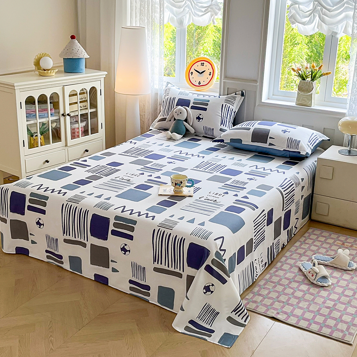 91家纺网 家纺一手货源 找家纺 禧安居 2025新款高支高密活性印染全棉印花床单单床单（支持定制尺寸） 海盐薄荷