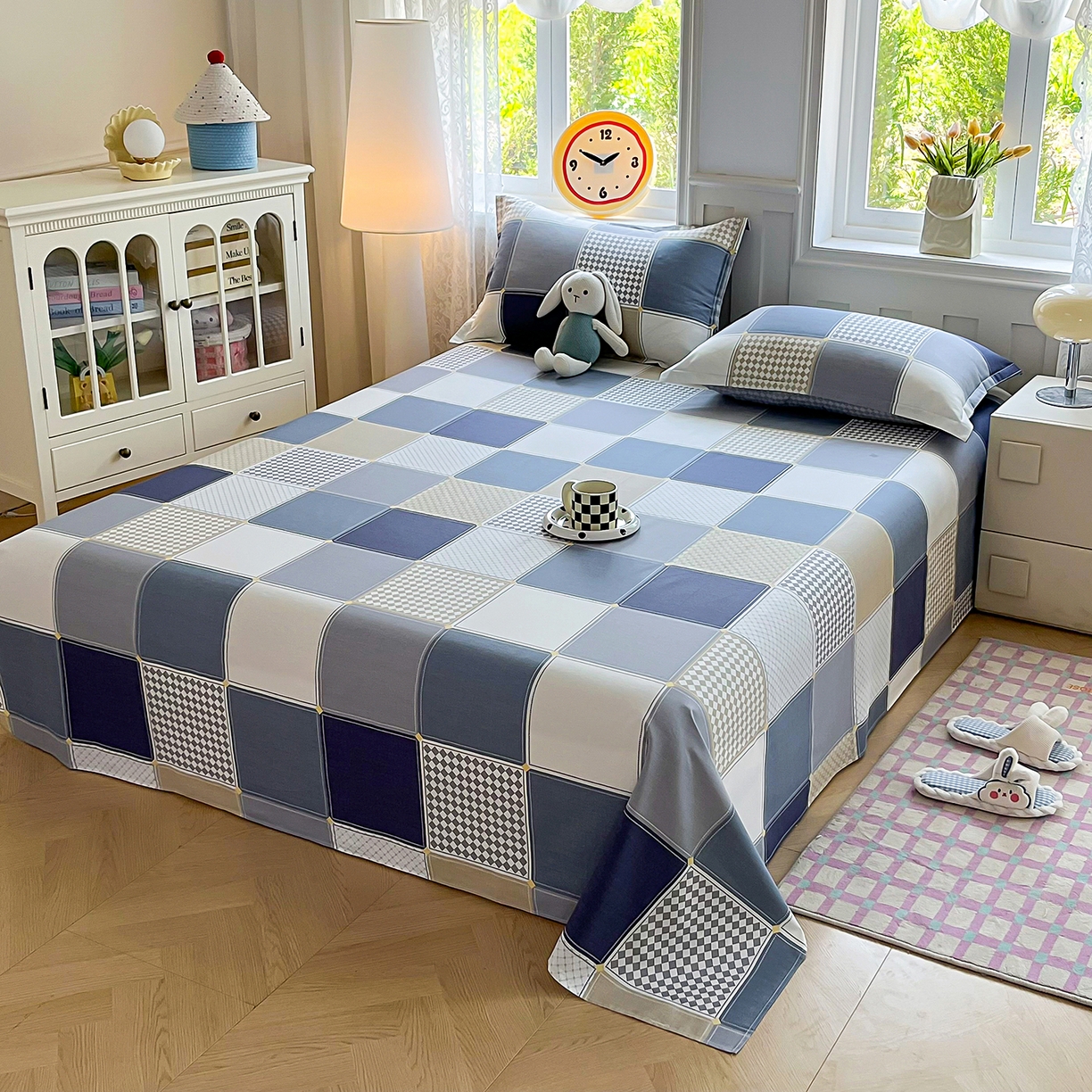 91家纺网 家纺一手货源 找家纺 禧安居 2025新款高支高密活性印染全棉印花床单单床单（支持定制尺寸） 蓝色垦丁