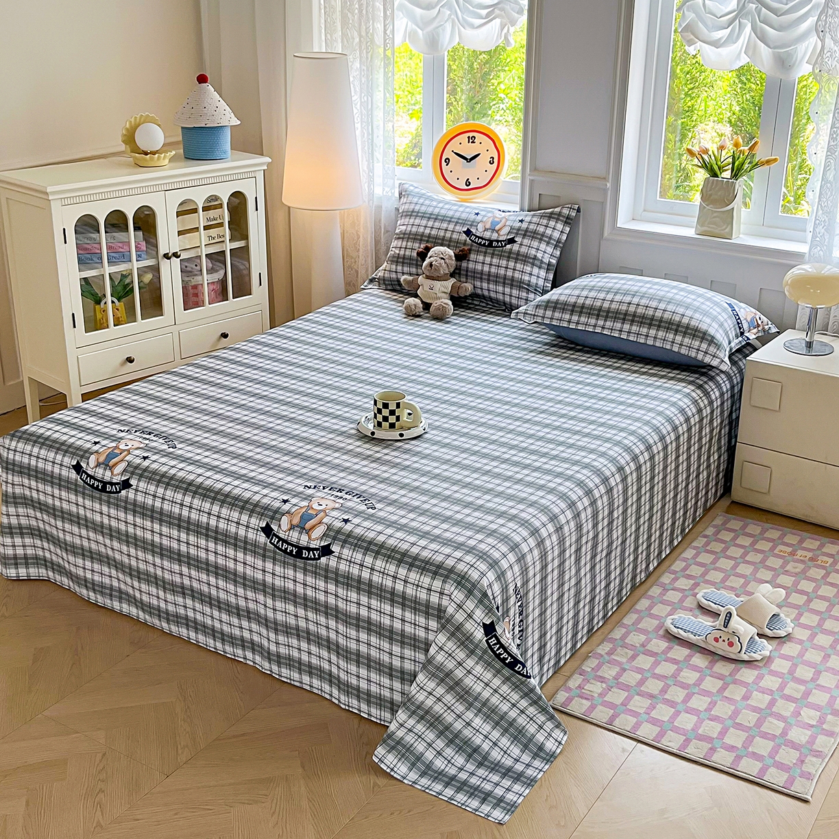 91家纺网 家纺一手货源 找家纺 禧安居 2025新款高支高密活性印染全棉印花床单单床单（支持定制尺寸） 米乐-蓝