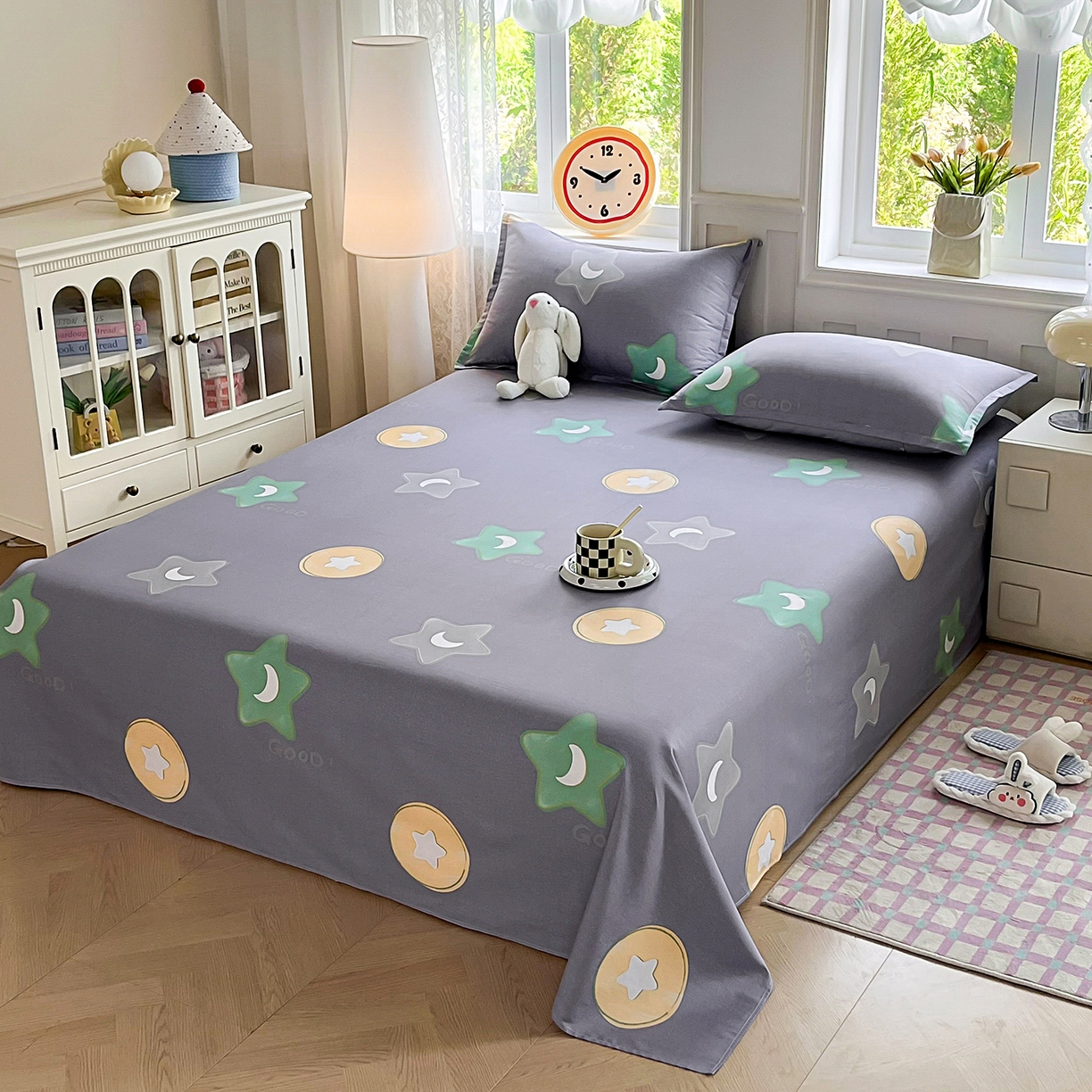 91家纺网 家纺一手货源 找家纺 禧安居 2025新款高支高密活性印染全棉印花床单单床单（支持定制尺寸） 悦动星城