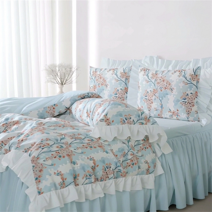 91家纺网 家纺一手货源 找家纺 纯色雨家纺 2025新款全棉斜纹跨境日韩欧美纯棉四件套数码印花南通家纺面料尺寸花型可定制 绮梦