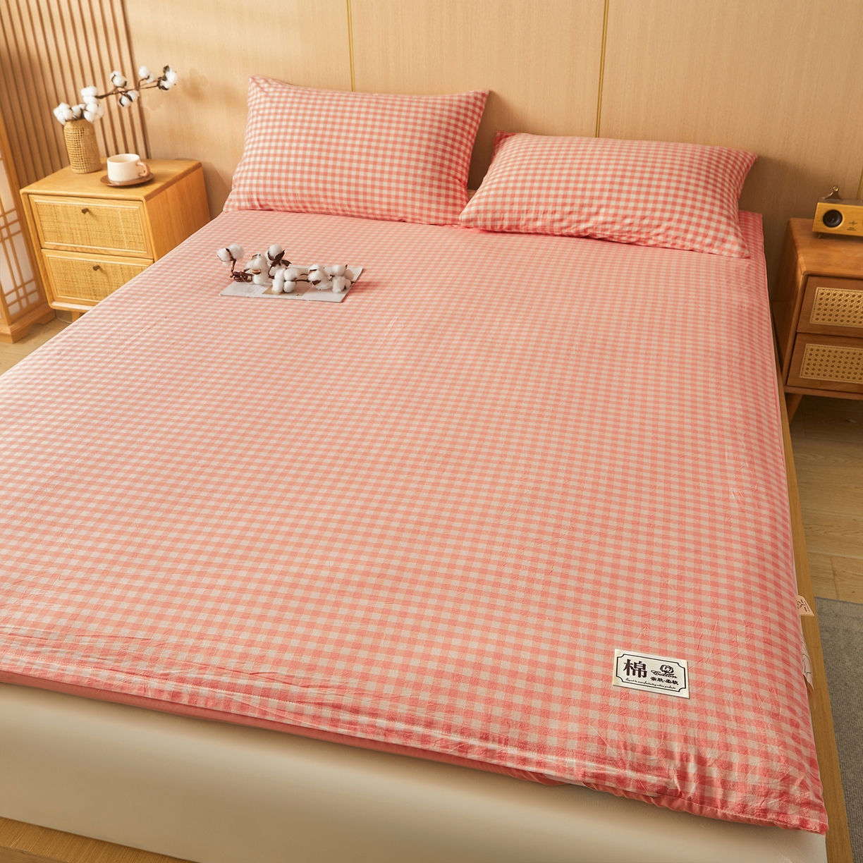 91家纺网 家纺一手货源 找家纺 晓时候 20252新款可拆洗新疆棉花床垫被褥子学生宿舍亲肤水洗棉棉花床垫-家用款 蜜粉小格