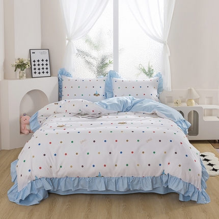 91家纺网 家纺一手货源 找家纺 （总）纯色雨家纺 2025新款花边卡通四件套数码印花中高端三件套-彩色派对