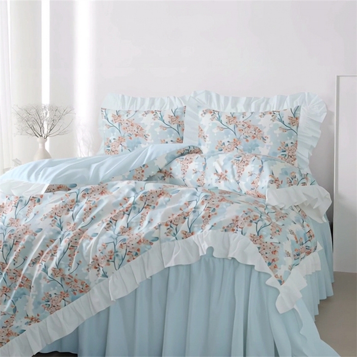 91家纺网 家纺一手货源 找家纺 纯色雨家纺 2025新款全棉斜纹跨境日韩欧美纯棉四件套数码印花南通家纺面料尺寸花型可定制 绮梦