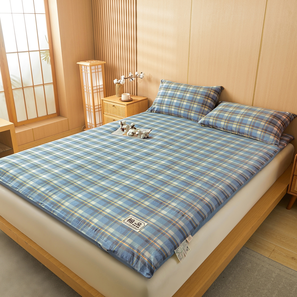 91家纺网 家纺一手货源 找家纺 晓时候 20252新款可拆洗新疆棉花床垫被褥子学生宿舍亲肤水洗棉棉花床垫-家用款 格韵-蓝