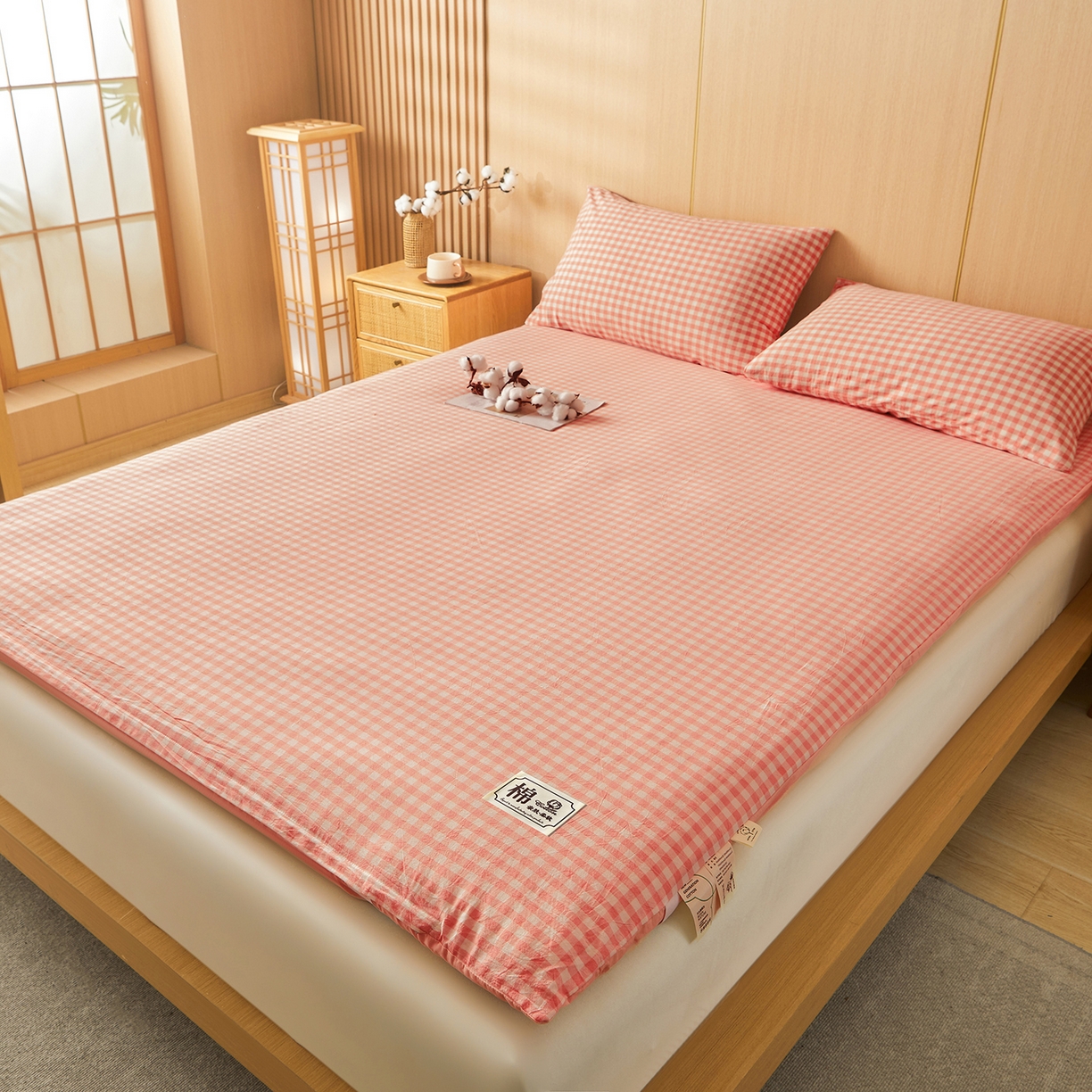 91家纺网 家纺一手货源 找家纺 晓时候 20252新款可拆洗新疆棉花床垫被褥子学生宿舍亲肤水洗棉棉花床垫-家用款 蜜粉小格