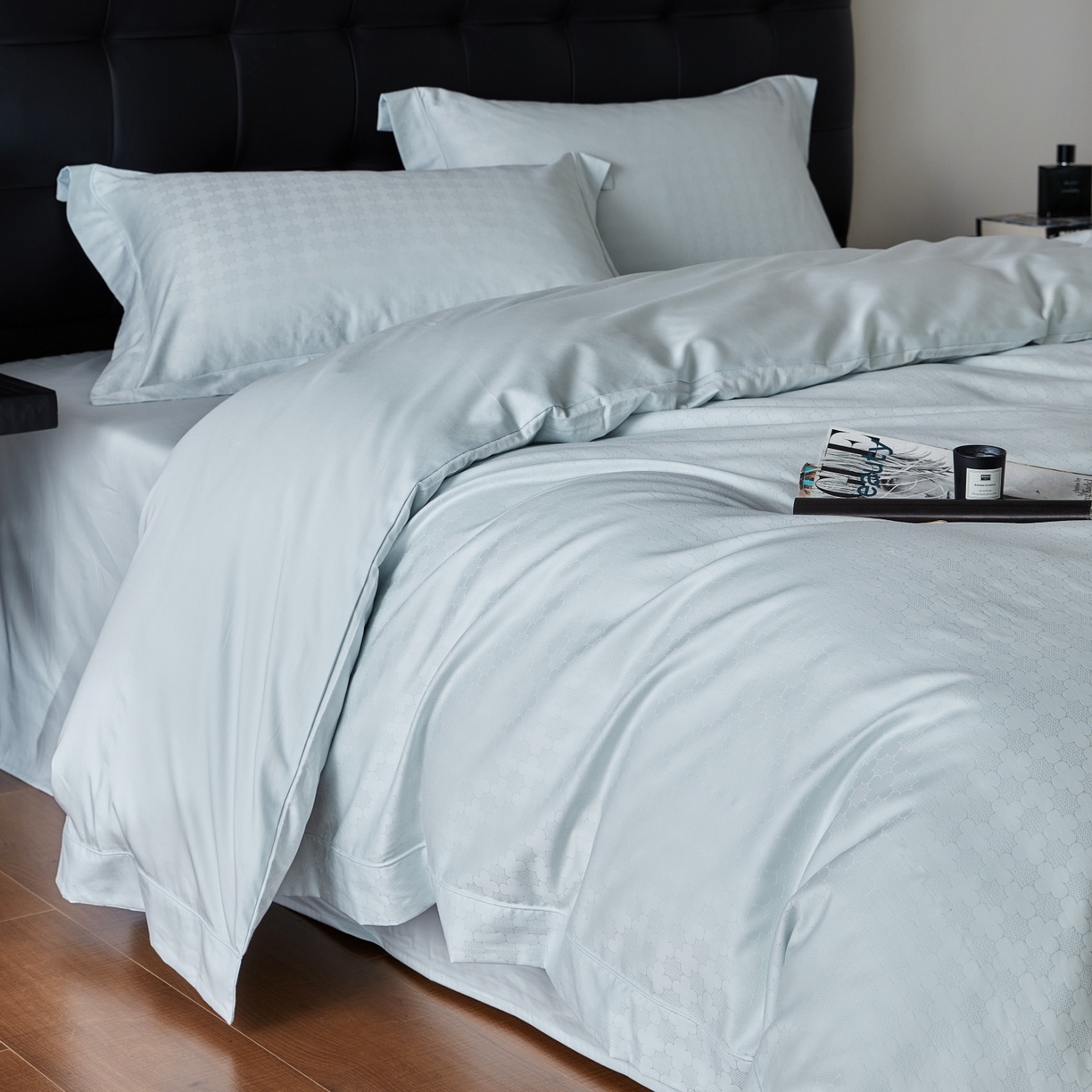 鼎飞家纺 2025新款长绒棉全棉纯棉提花四件套 布拉提-浅蓝