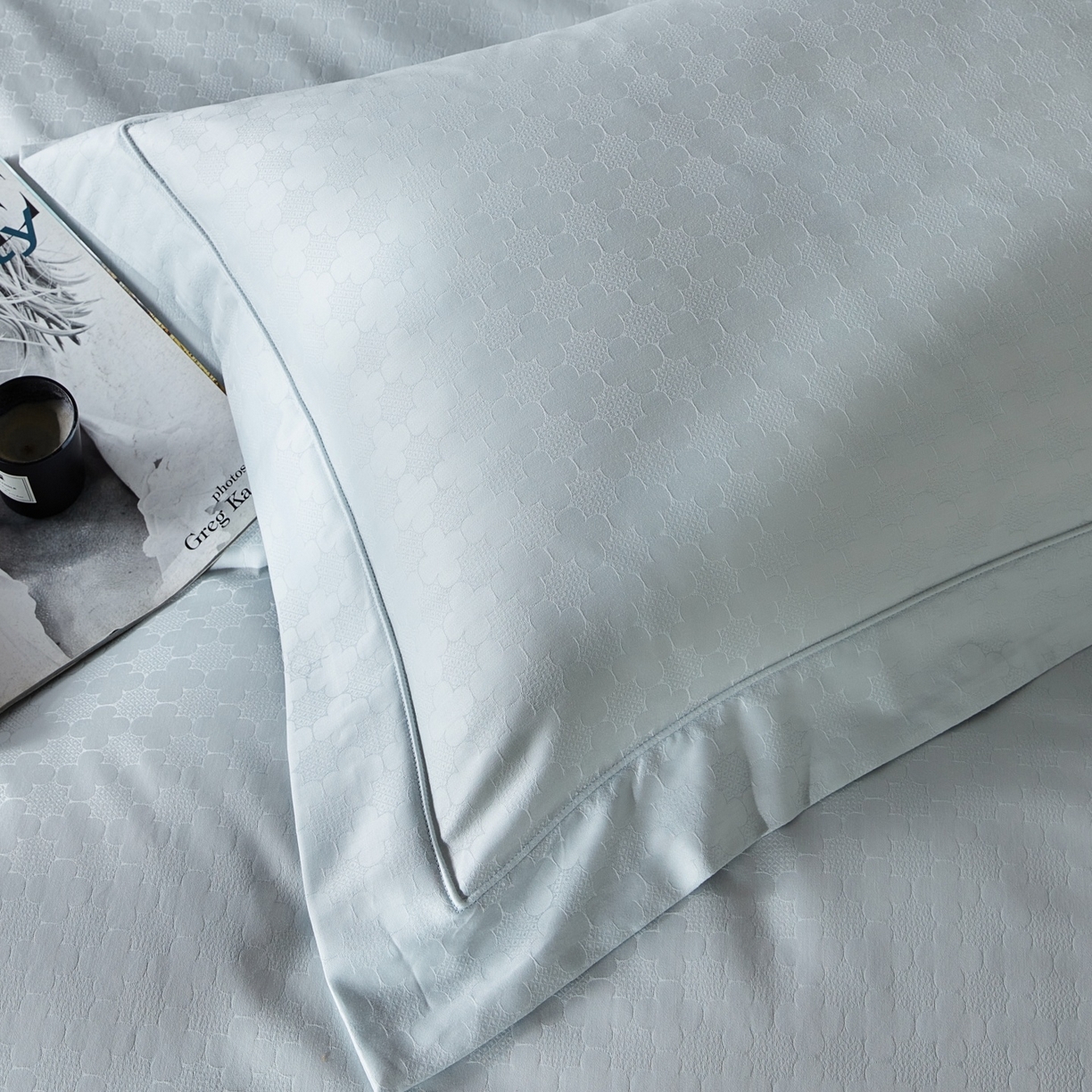 91家纺网 家纺一手货源 找家纺 鼎飞家纺 2025新款长绒棉全棉纯棉提花四件套 布拉提-浅蓝