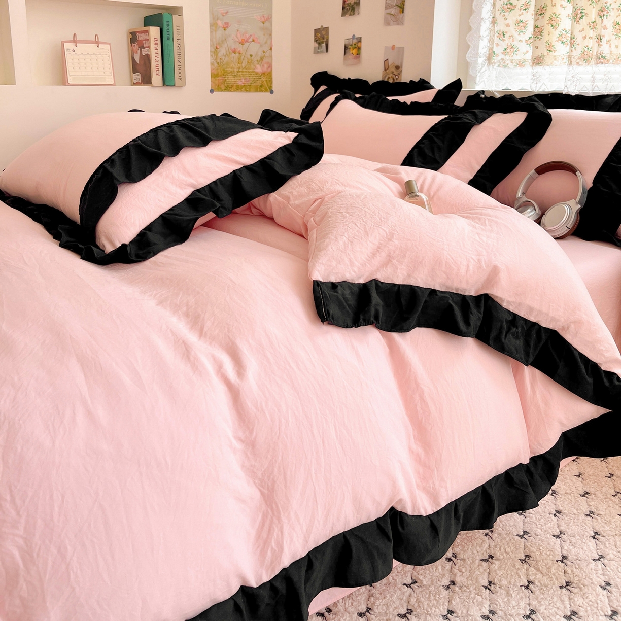 91家纺网 家纺一手货源 找家纺 （总）富米莱（原臻工厂） 2025新款公主风蝴蝶结款可爱法式花边水洗棉四件套