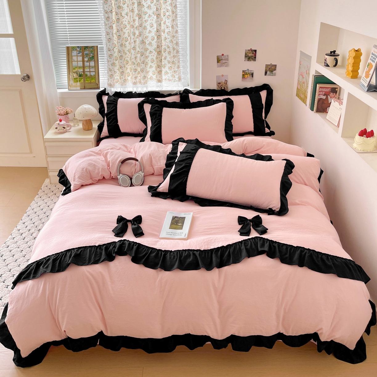 91家纺网 家纺一手货源 找家纺 （总）富米莱（原臻工厂） 2025新款公主风蝴蝶结款可爱法式花边水洗棉四件套