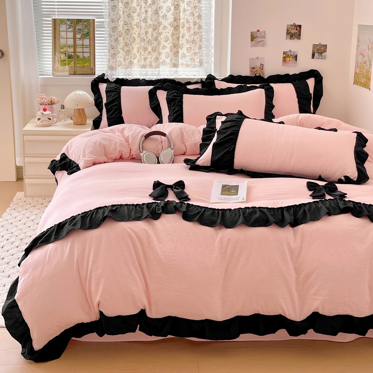 91家纺网 家纺一手货源 找家纺 （总）富米莱（原臻工厂） 2025新款公主风蝴蝶结款可爱法式花边水洗棉四件套