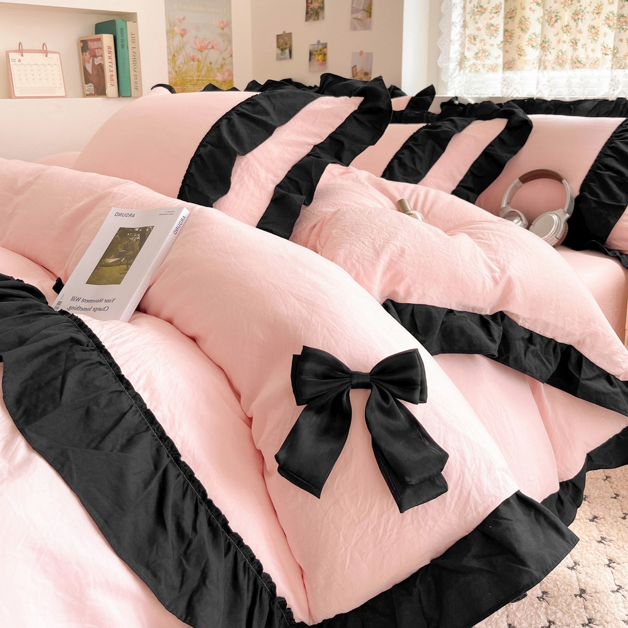 91家纺网 家纺一手货源 找家纺 （总）富米莱（原臻工厂） 2025新款公主风蝴蝶结款可爱法式花边水洗棉四件套