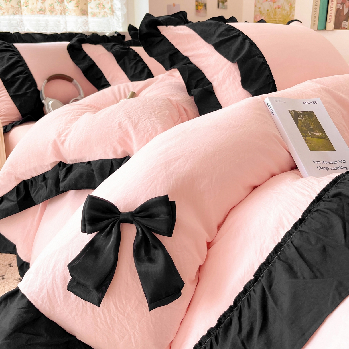 91家纺网 家纺一手货源 找家纺 （总）富米莱（原臻工厂） 2025新款公主风蝴蝶结款可爱法式花边水洗棉四件套