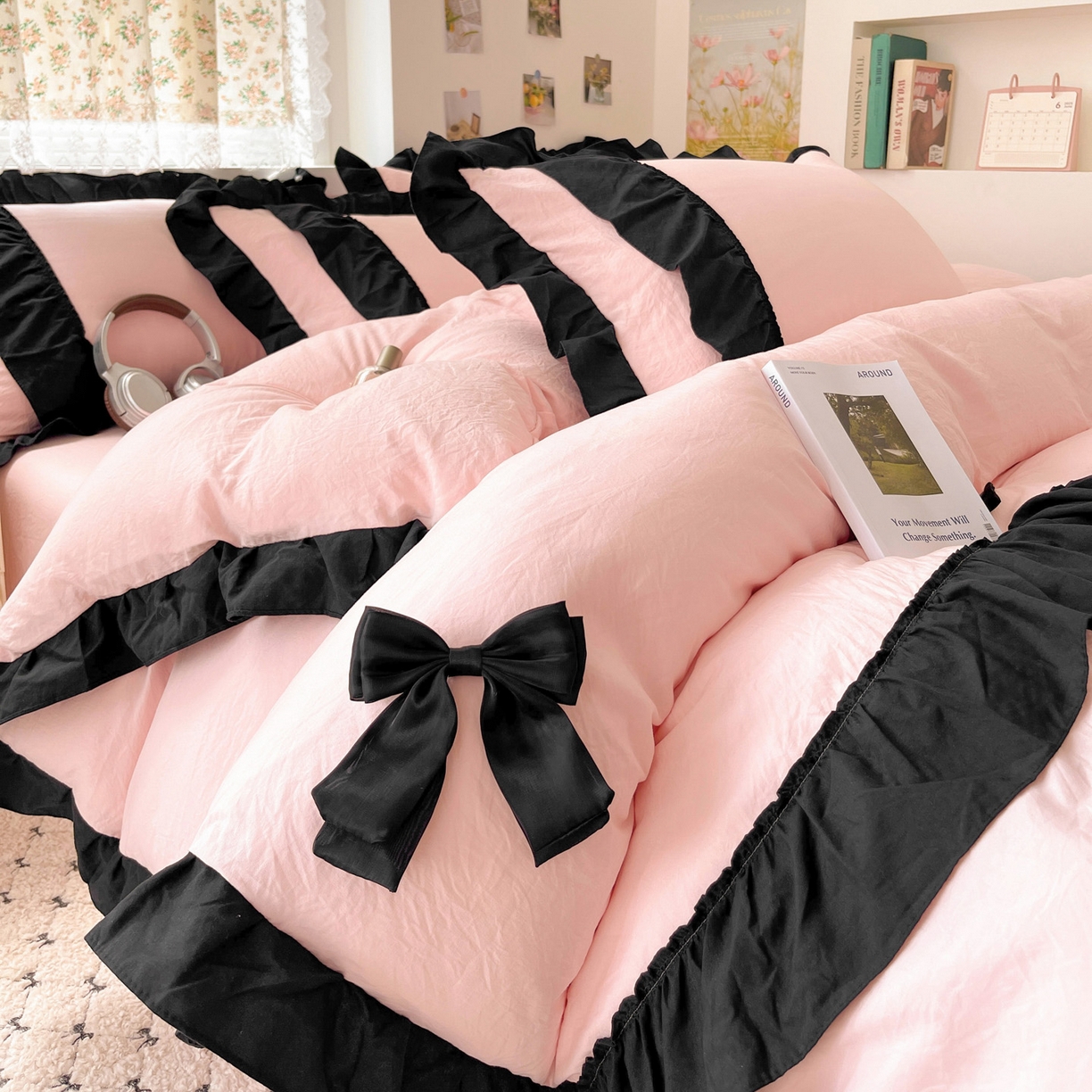 91家纺网 家纺一手货源 找家纺 （总）富米莱（原臻工厂） 2025新款公主风蝴蝶结款可爱法式花边水洗棉四件套