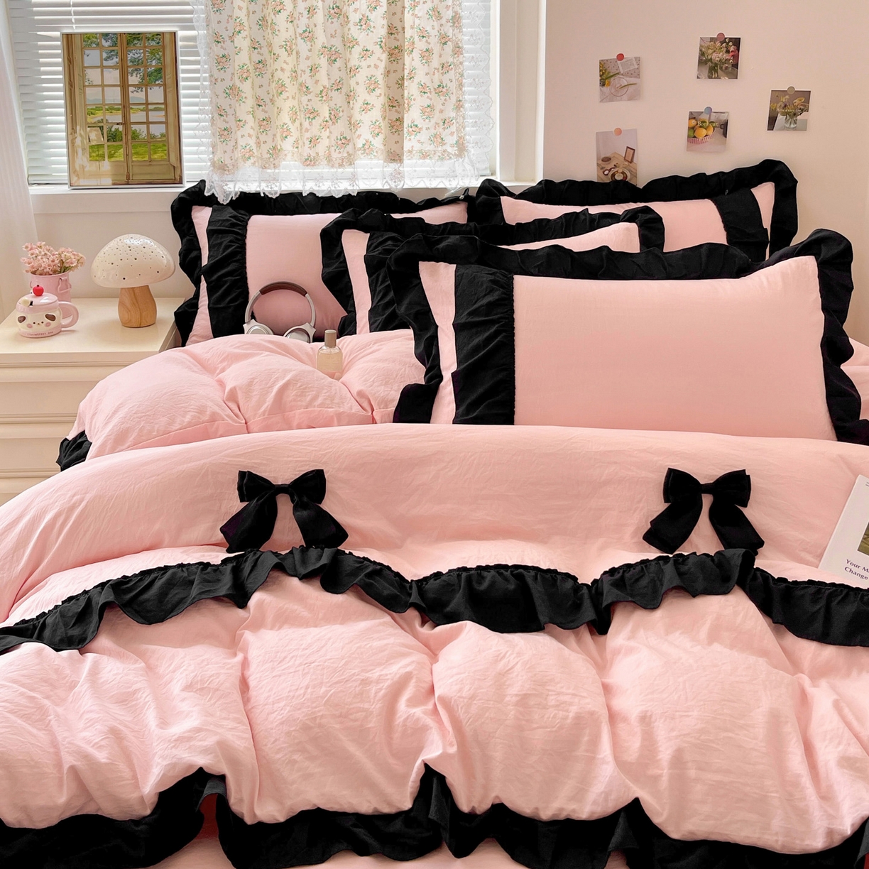 91家纺网 家纺一手货源 找家纺 （总）富米莱（原臻工厂） 2025新款公主风蝴蝶结款可爱法式花边水洗棉四件套