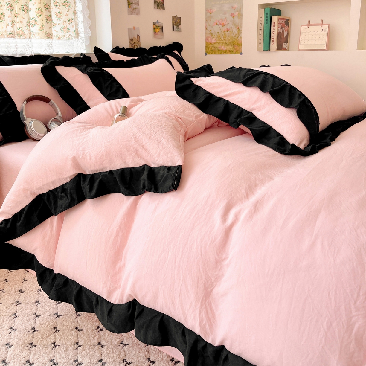 91家纺网 家纺一手货源 找家纺 （总）富米莱（原臻工厂） 2025新款公主风蝴蝶结款可爱法式花边水洗棉四件套