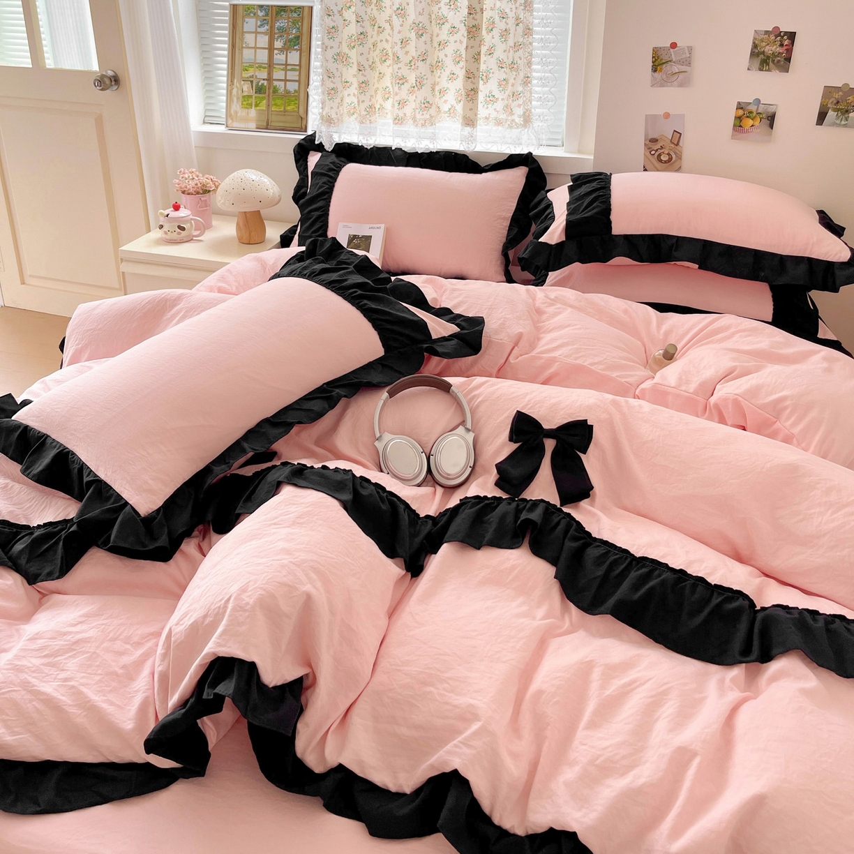 91家纺网 家纺一手货源 找家纺 （总）富米莱（原臻工厂） 2025新款公主风蝴蝶结款可爱法式花边水洗棉四件套