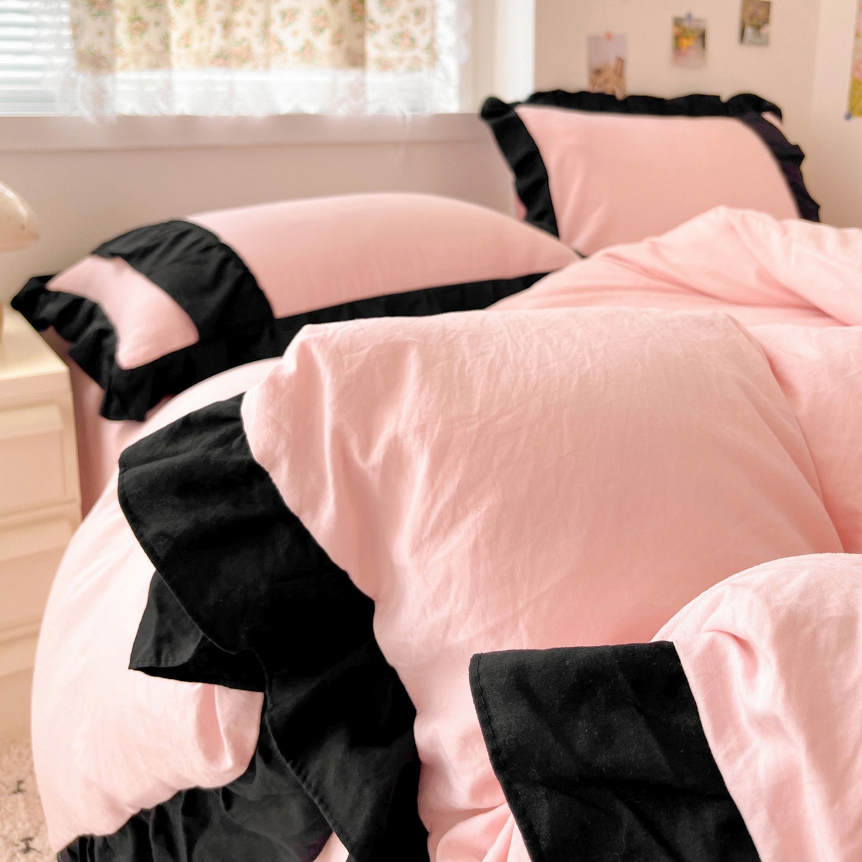 91家纺网 家纺一手货源 找家纺 （总）富米莱（原臻工厂） 2025新款公主风蝴蝶结款可爱法式花边水洗棉四件套