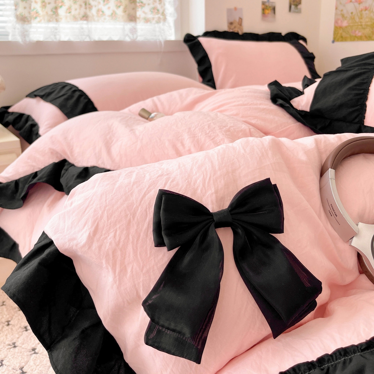 91家纺网 家纺一手货源 找家纺 （总）富米莱（原臻工厂） 2025新款公主风蝴蝶结款可爱法式花边水洗棉四件套