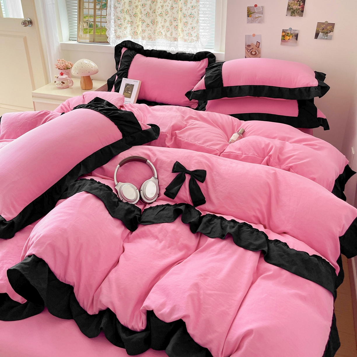 91家纺网 家纺一手货源 找家纺 （总）富米莱（原臻工厂） 2025新款公主风蝴蝶结款可爱法式花边水洗棉四件套