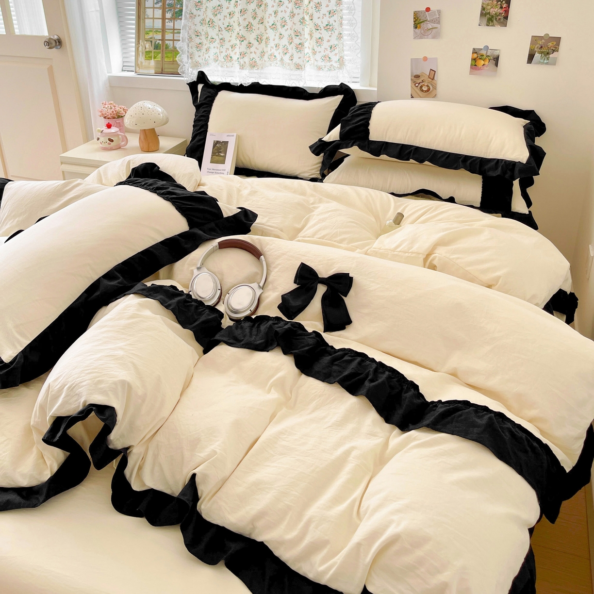 91家纺网 家纺一手货源 找家纺 （总）富米莱（原臻工厂） 2025新款公主风蝴蝶结款可爱法式花边水洗棉四件套