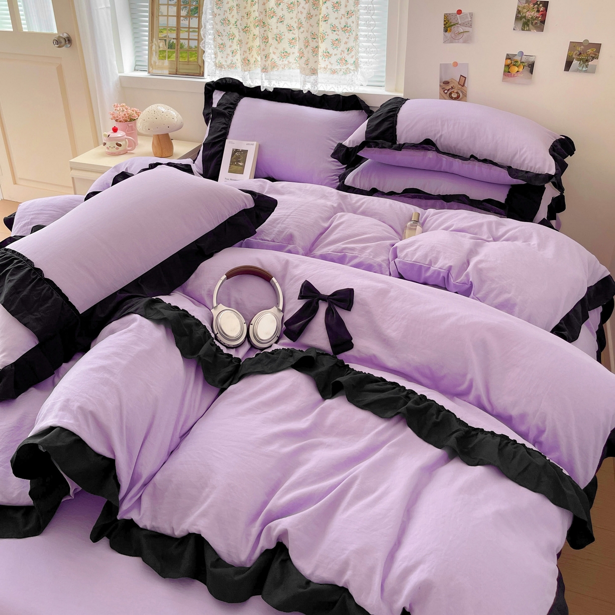 91家纺网 家纺一手货源 找家纺 （总）富米莱（原臻工厂） 2025新款公主风蝴蝶结款可爱法式花边水洗棉四件套