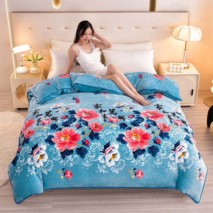 91家纺网 家纺一手货源 找家纺 缘莉娜家纺 2025高克重8斤牛奶绒四件套金貂绒法莱绒加厚保暖直播电商爆款 家和万事兴