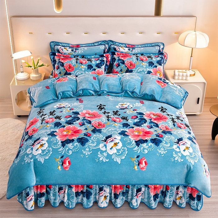 91家纺网 家纺一手货源 找家纺 缘莉娜家纺 2025高克重8斤牛奶绒四件套金貂绒法莱绒加厚保暖直播电商爆款 家和万事兴