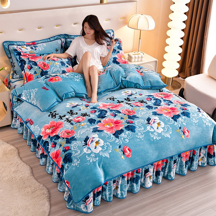 91家纺网 家纺一手货源 找家纺 缘莉娜家纺 2025高克重8斤牛奶绒四件套金貂绒法莱绒加厚保暖直播电商爆款 家和万事兴