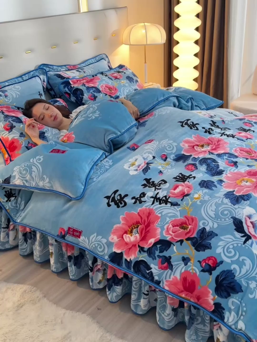 91家纺网 家纺一手货源 找家纺 缘莉娜家纺 2025高克重8斤牛奶绒四件套金貂绒法莱绒加厚保暖直播电商爆款 家和万事兴