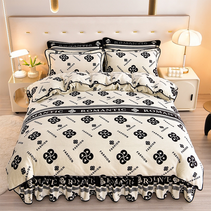 91家纺网 家纺一手货源 找家纺 缘莉娜家纺 2025新款亲肤舒适牛奶绒印花床裙花边款单被套单件被套单品被套 灿烂时光